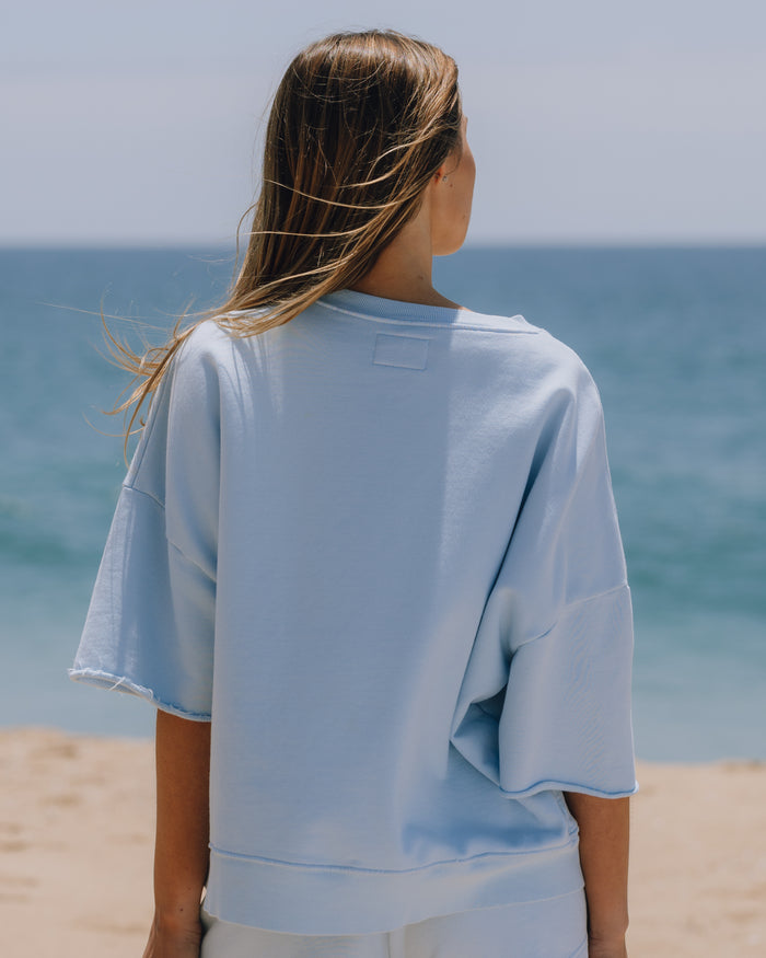 Cropped Sleeve Patch Crew - Powder