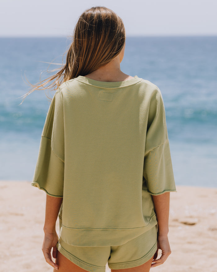 Cropped Sleeve Patch Crew - Matcha