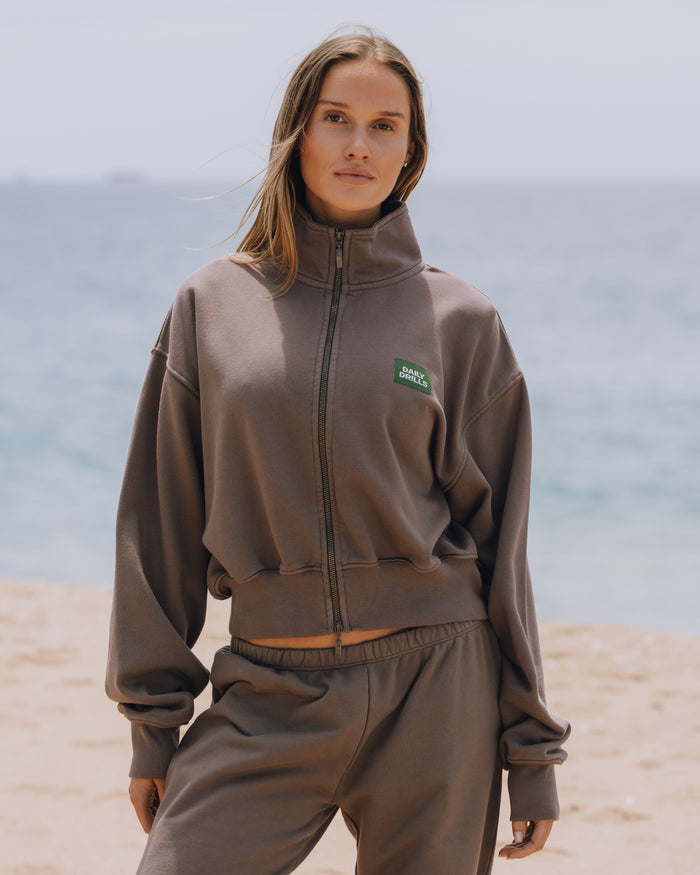 Funnel Neck Double Zip - Mocha