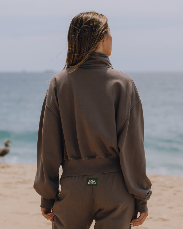 Funnel Neck Double Zip - Mocha