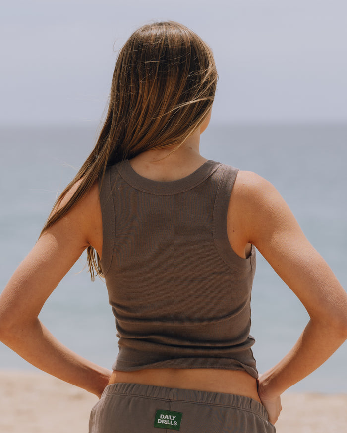Logo Ribbed Tank - Mocha