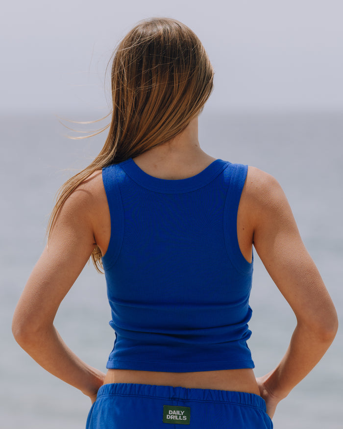Logo Ribbed Tank - Cobalt