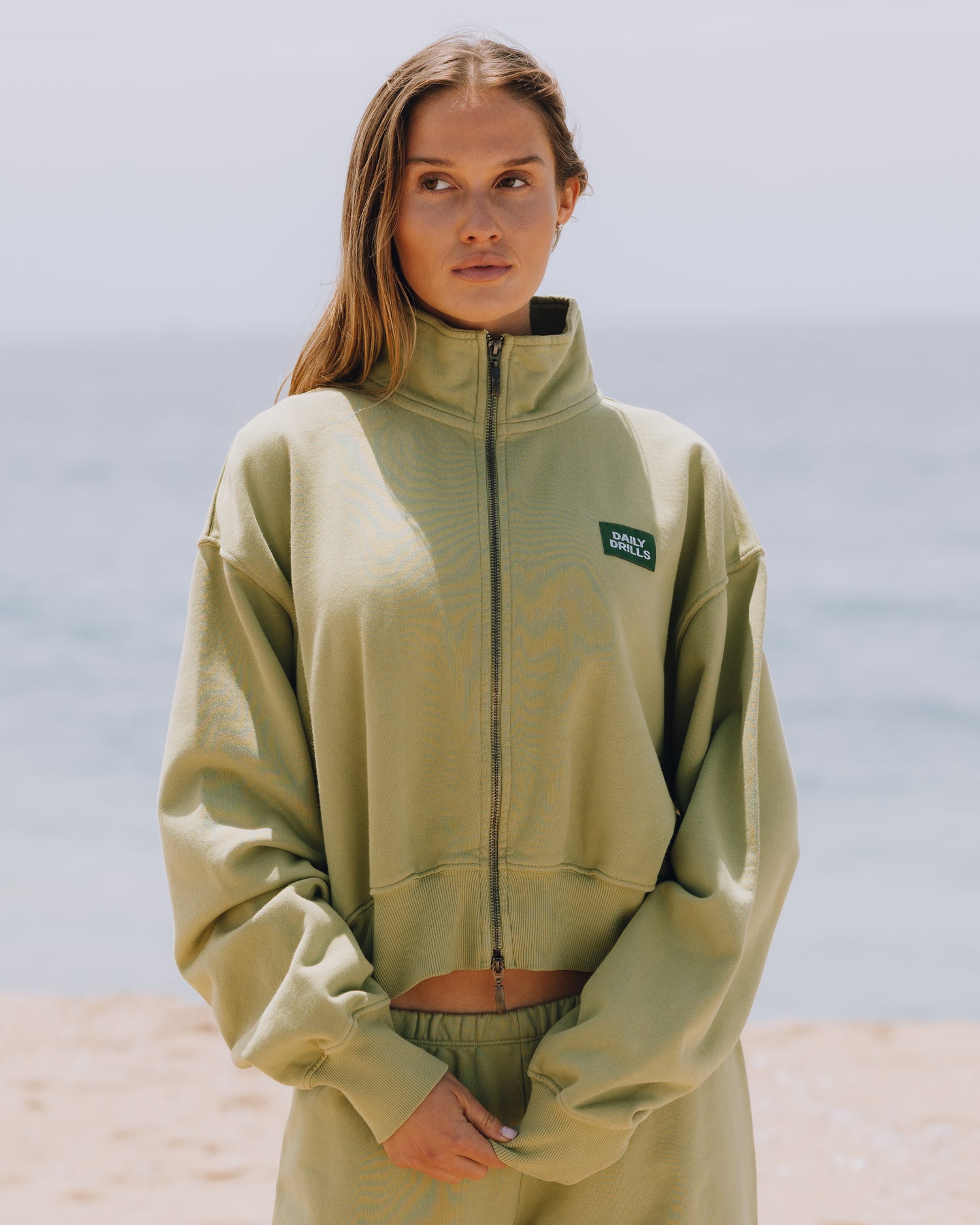 Funnel Neck Double Zip - Matcha – shopdailydrills