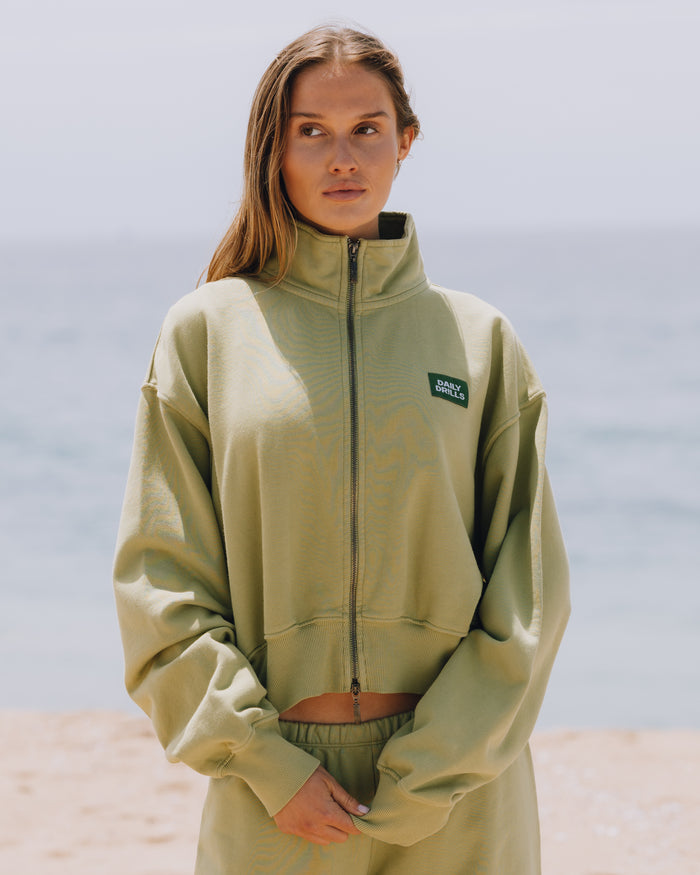 Funnel Neck Double Zip - Matcha