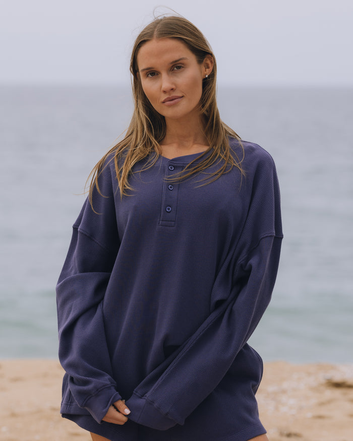 Oversized Thermal Henley - Navy