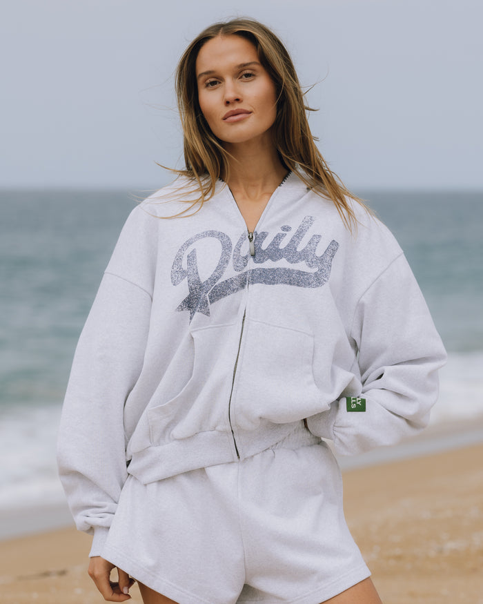 Fleece Americana Zip Hoodie - Heather Grey