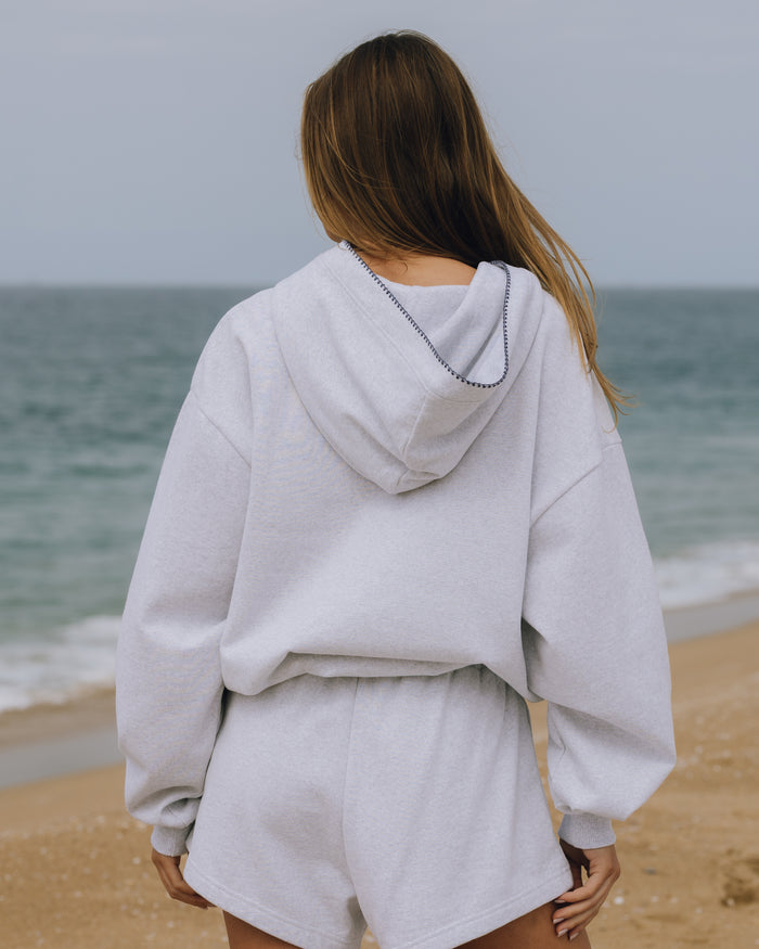 Fleece Americana Zip Hoodie - Heather Grey