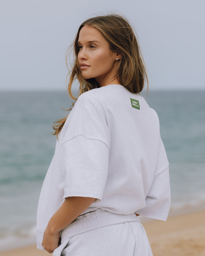 Fleece Cropped Sleeve Crew - Heather Grey
