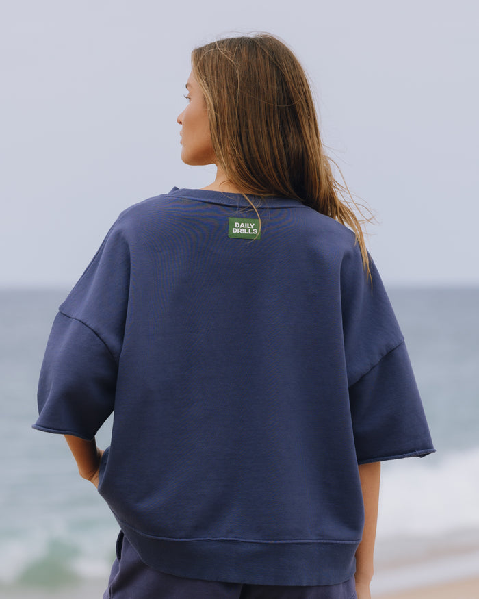 Cropped Sleeve Crew - Navy