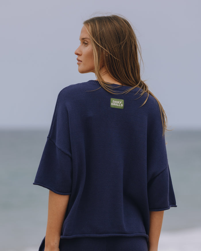 Beach Knit Cropped Sleeve - Navy