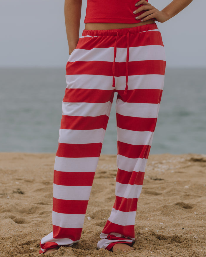 Wide Stripe Cotton Pants - Heart + White