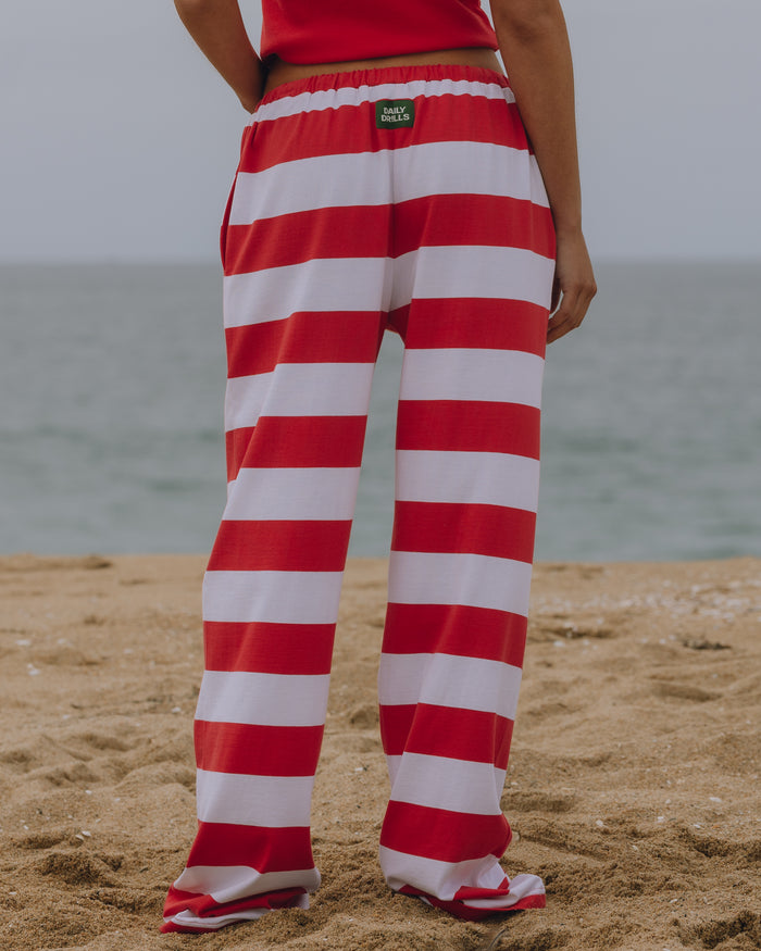 Wide Stripe Cotton Pants - Heart + White