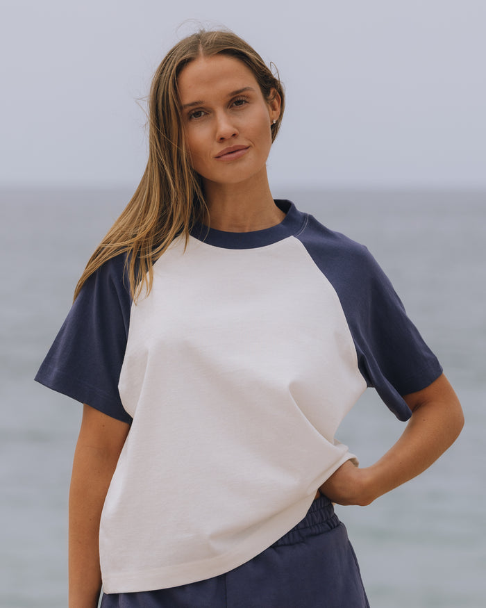 Vintage Raglan Tee - White + Navy