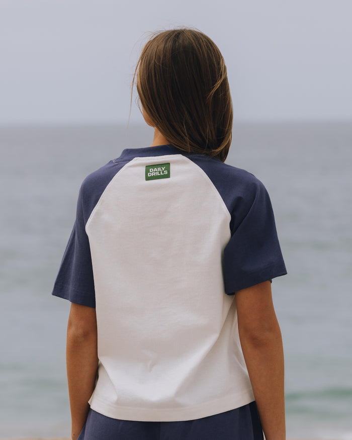 Vintage Raglan Tee - White + Navy
