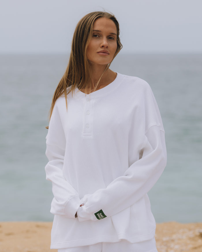 Oversized Thermal Henley - White