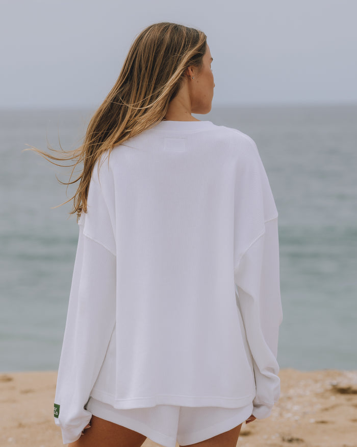 Oversized Thermal Henley - White