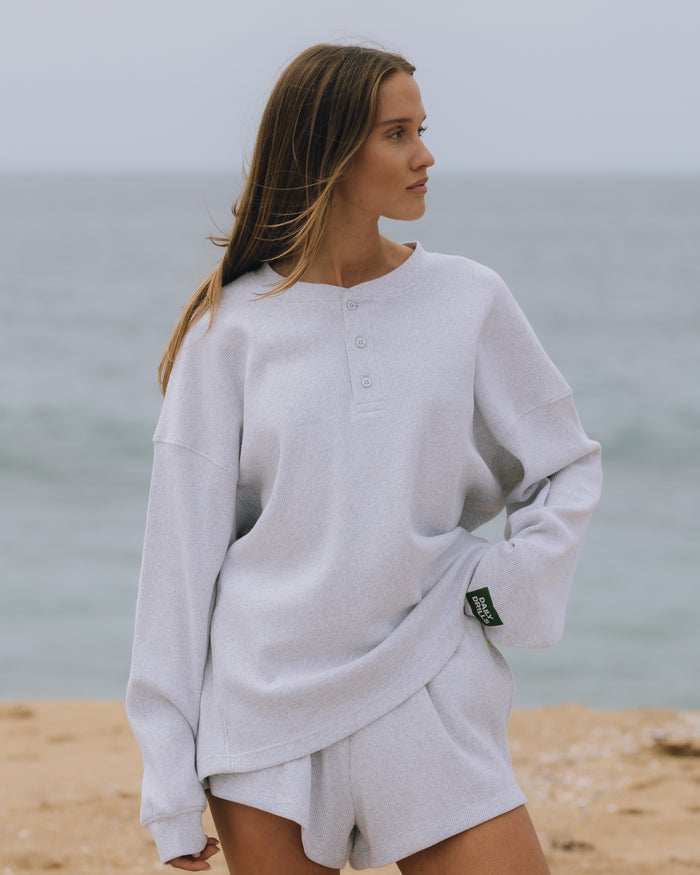 Oversized Thermal Henley - Light Grey