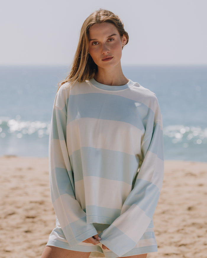 Oversized Long Sleeve - Lake Day + Cream Stripe