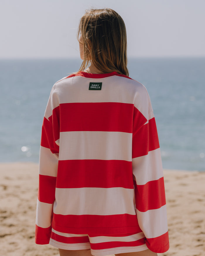 Oversized Long Sleeve - Heart + Pale Pink Stripe
