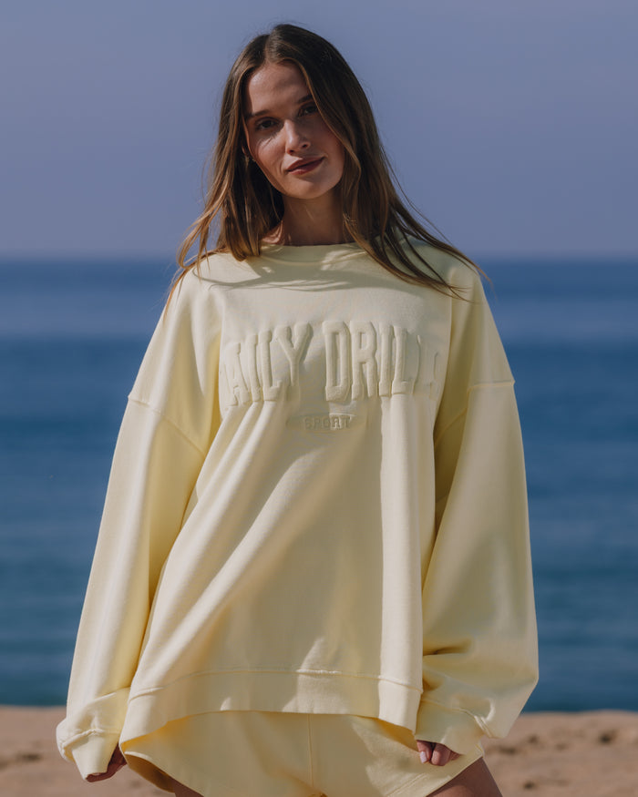 Oversized Sport Crew - Lemonade with Monochrome Patch