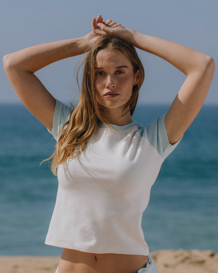 Raglan Everyday Tee - Lake Day + Cream