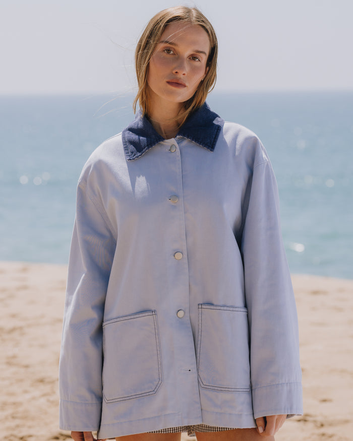 Barn Jacket - Mist + Navy Collar