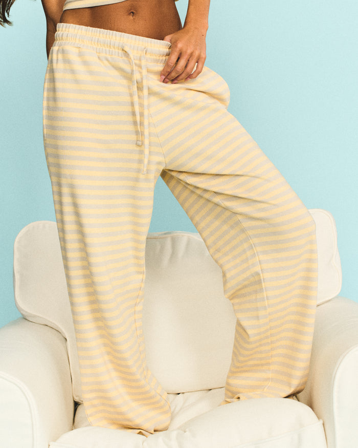Striped Cotton Pants - Grey + Lemonade Stripe