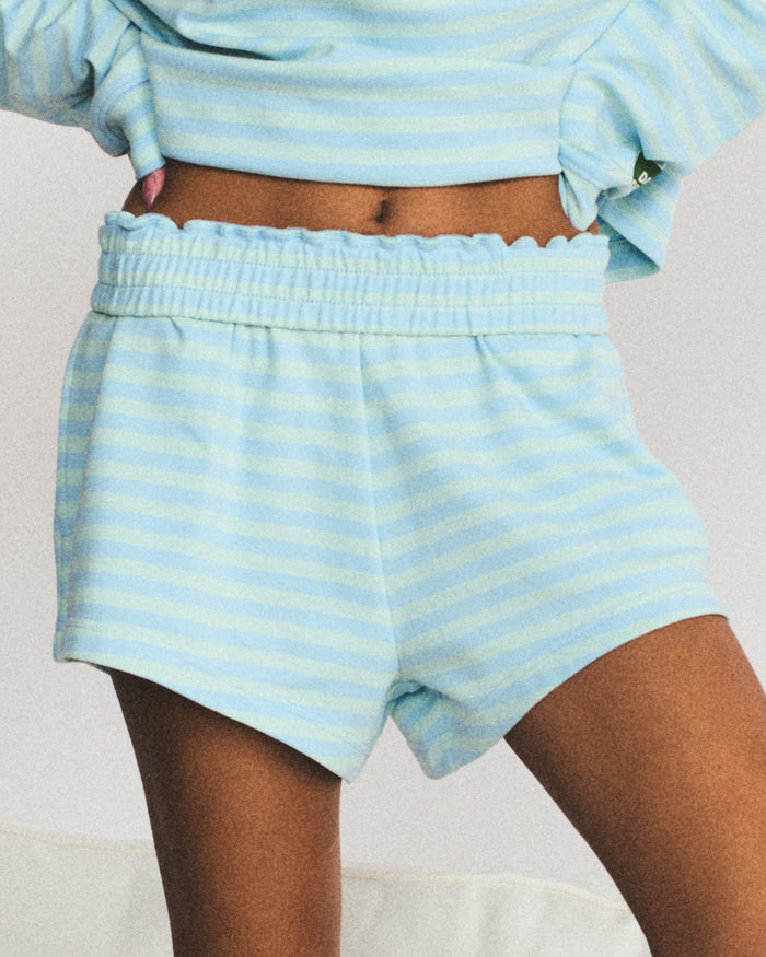 Striped Cotton Shorts - Powder + Lake Day Stripe