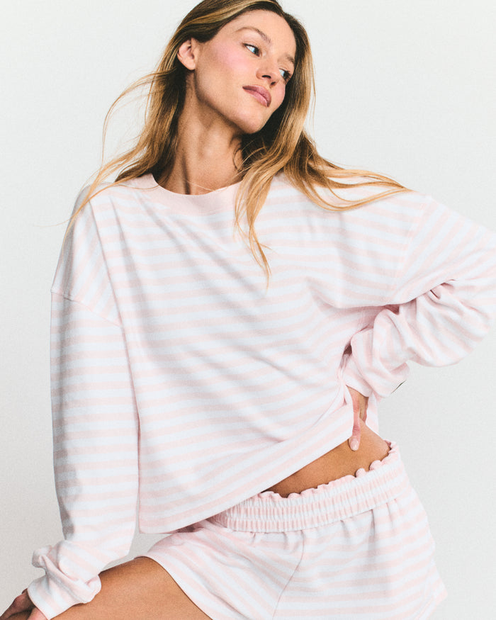 Striped Cotton Long Sleeve - Cupid + White Stripe