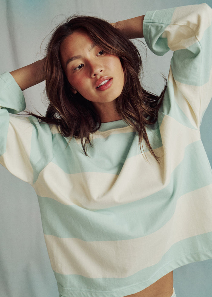 Oversized Long Sleeve - Lake Day + Cream Stripe
