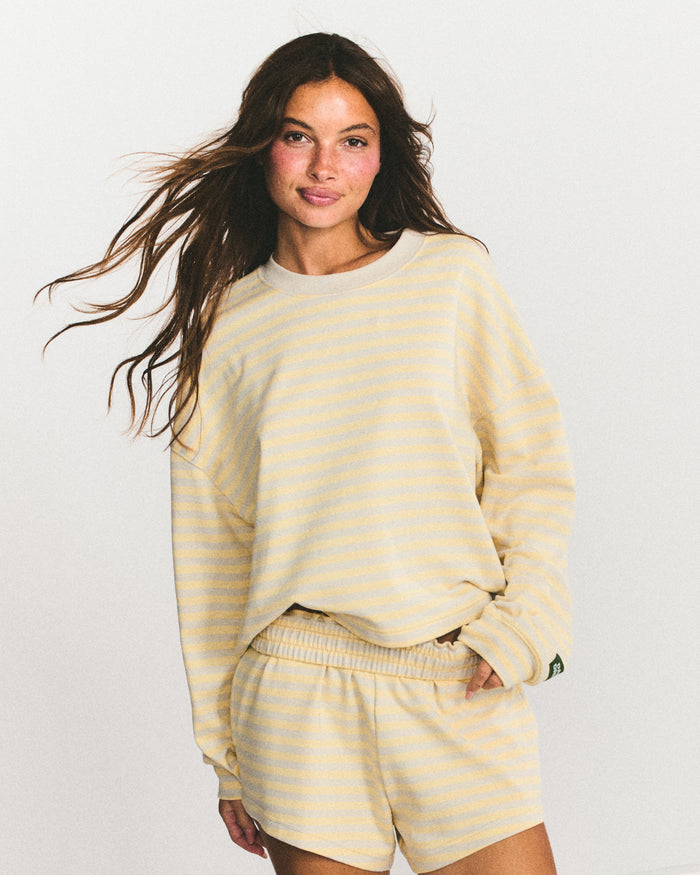 Striped Cotton Long Sleeve - Grey + Lemonade Stripe