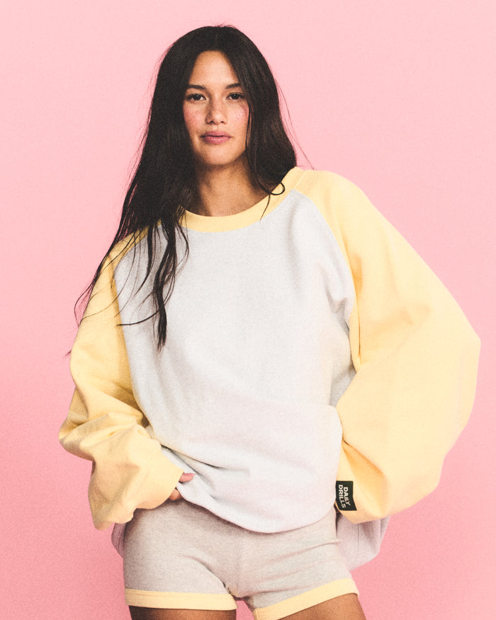 Fleece Raglan Crew - Lemonade + Heather Grey