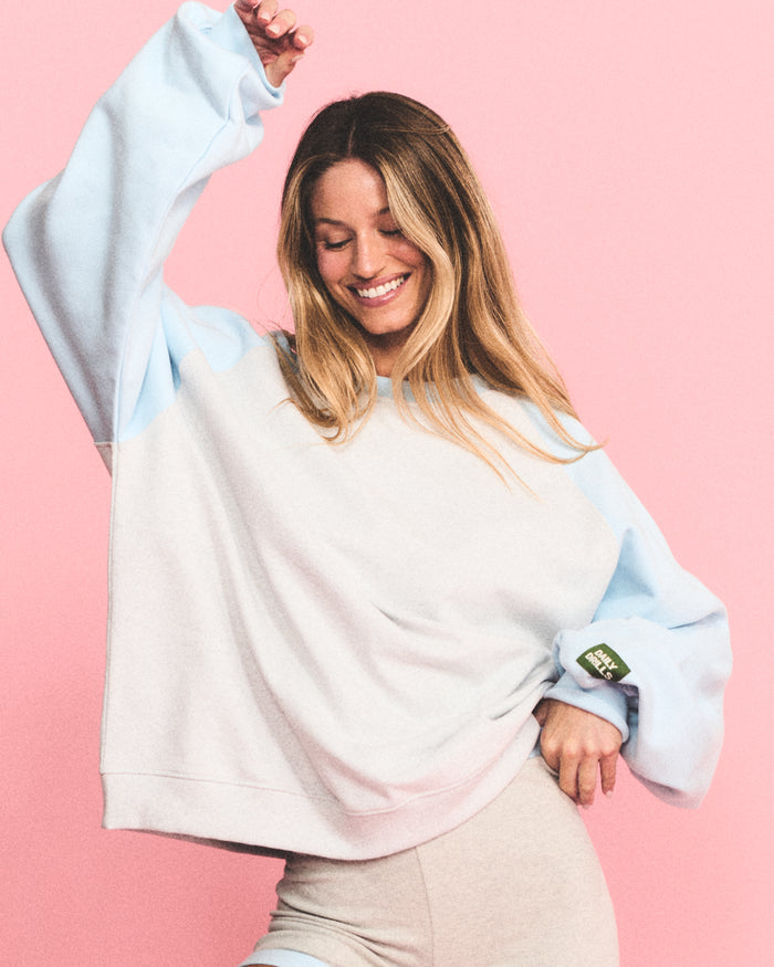 Fleece Raglan Crew - Powder + Heather Grey