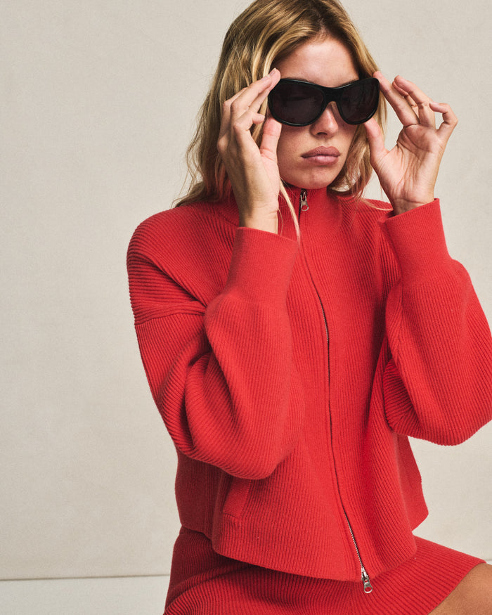 Ribbed Knit Funnel Neck - Heart
