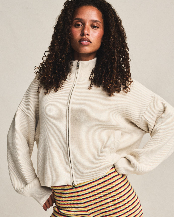 Ribbed Knit Funnel Neck - Oat