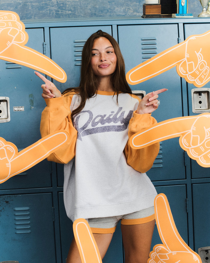 Fleece Raglan Americana Crew - Tajin + Heather Grey