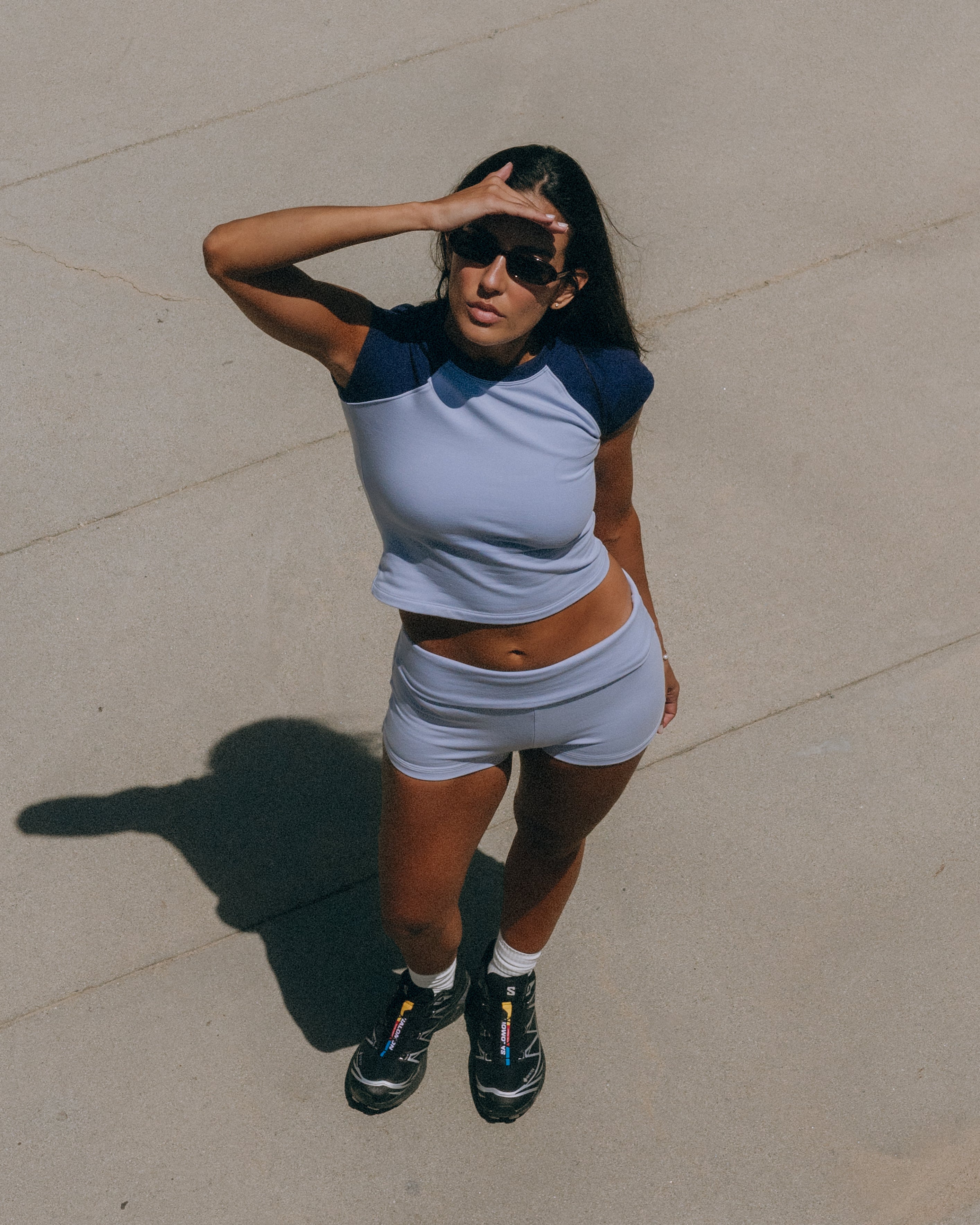 Cotton Lounge! Raglan Tee - Mist + Navy Sleeve