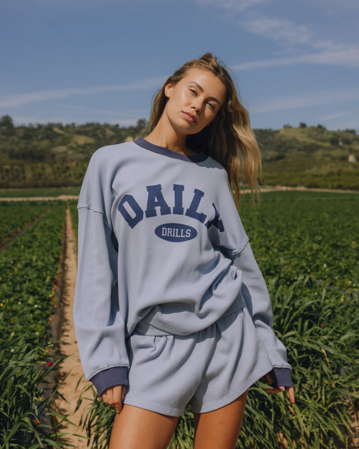 Oversized Daily Thermal - Mist + Navy Rib