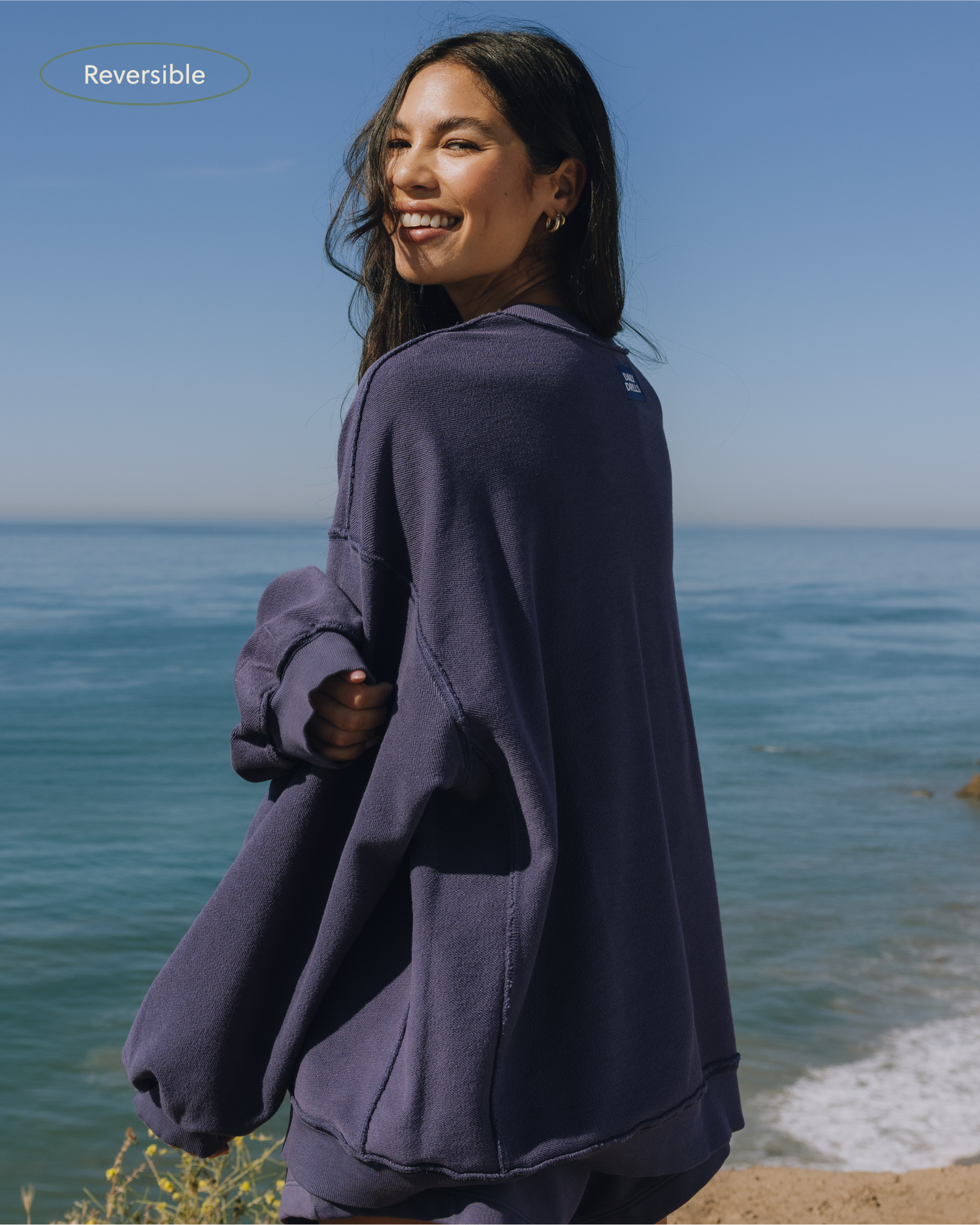 Unisex Oversized Crew - Sunsoaked Navy with Monochrome Patch