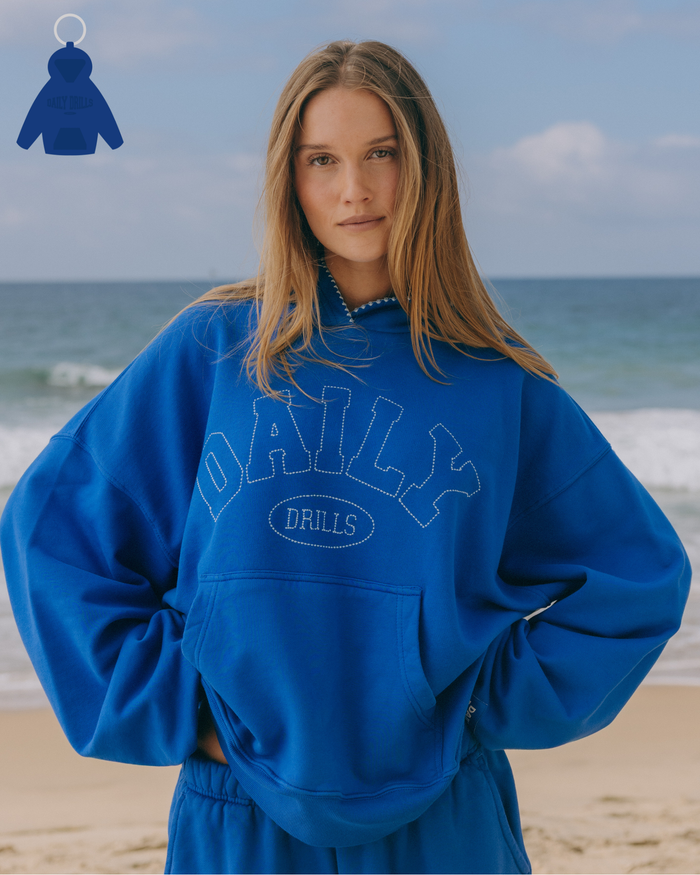 Oversized Daily Hoodie - Cobalt + Surf Stitch with Monochrome Patch