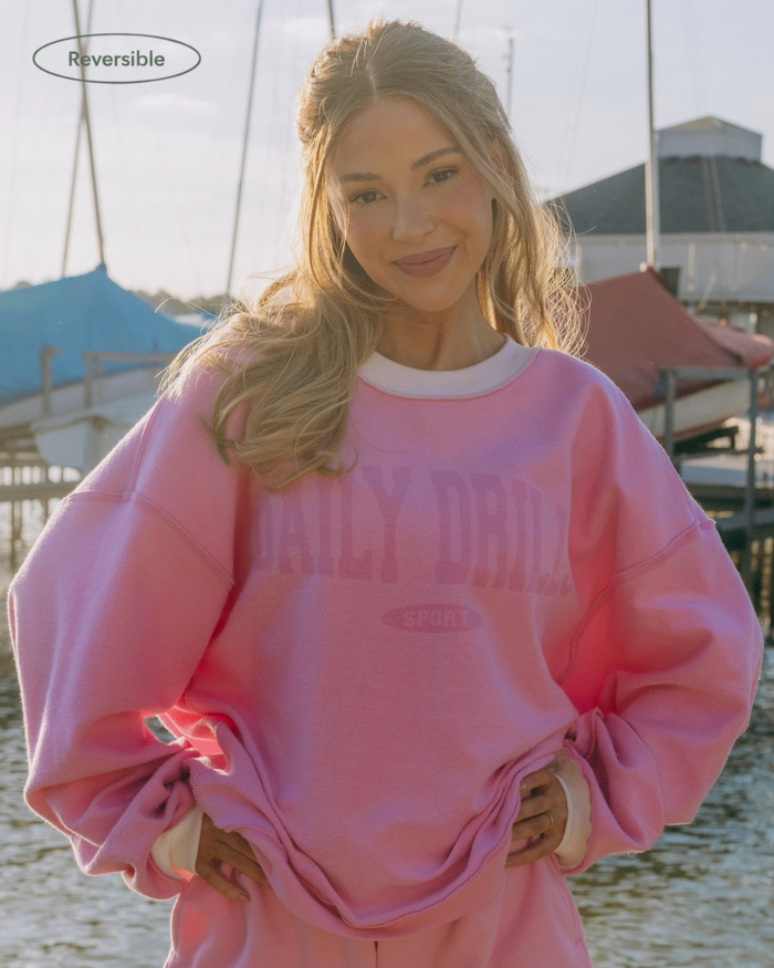 DD x The Bar Reversible Oversized Crew - Taffy + White with Monochrome Patch
