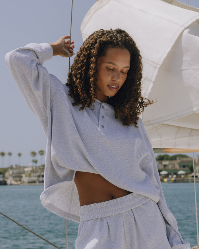 Oversized Thermal Henley - Light Grey