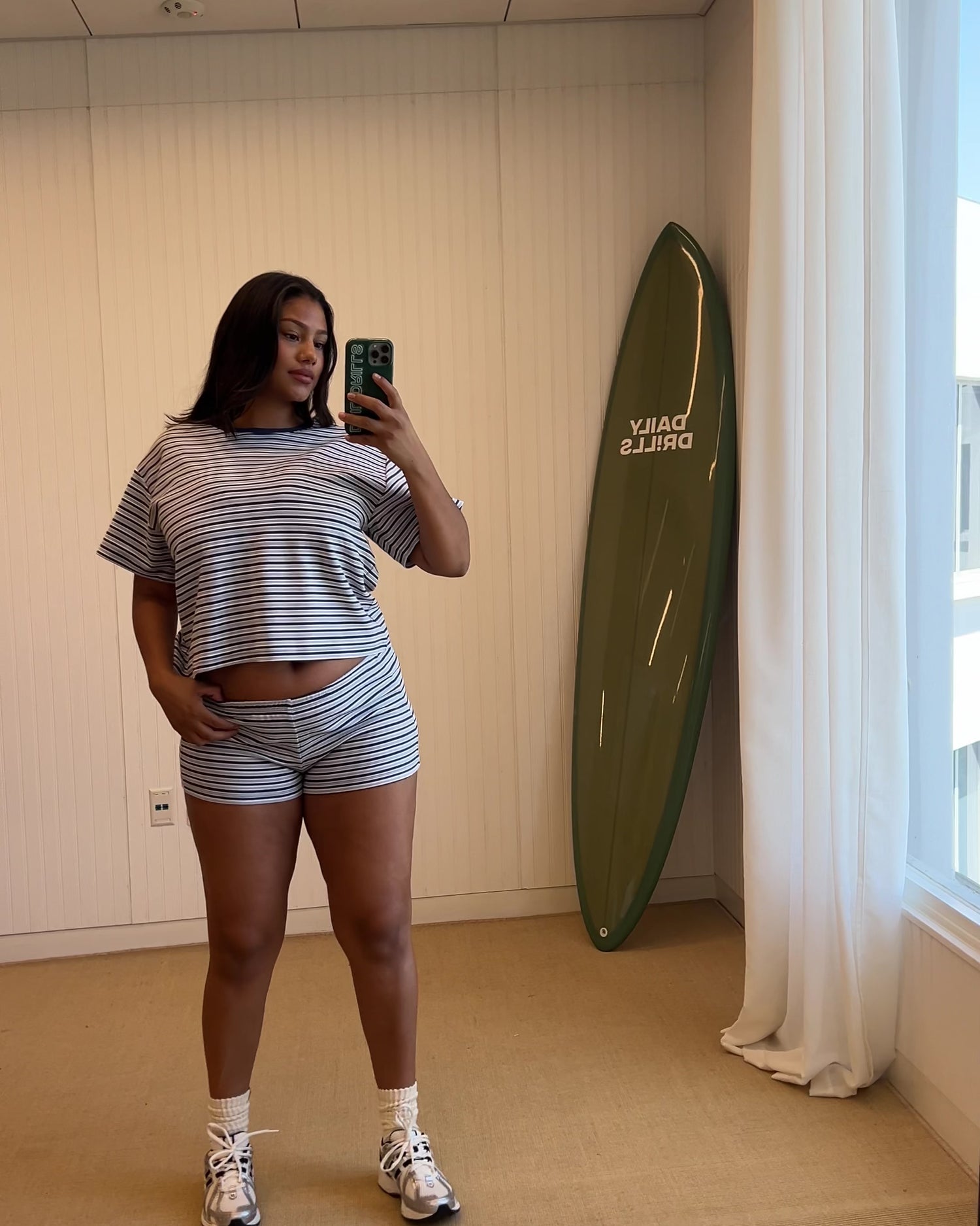 Striped Ribbed Micro Shorts - Navy + Powder + Cream Stripe
