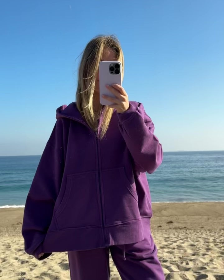 Purple oversized zip up hoodie new arrivals