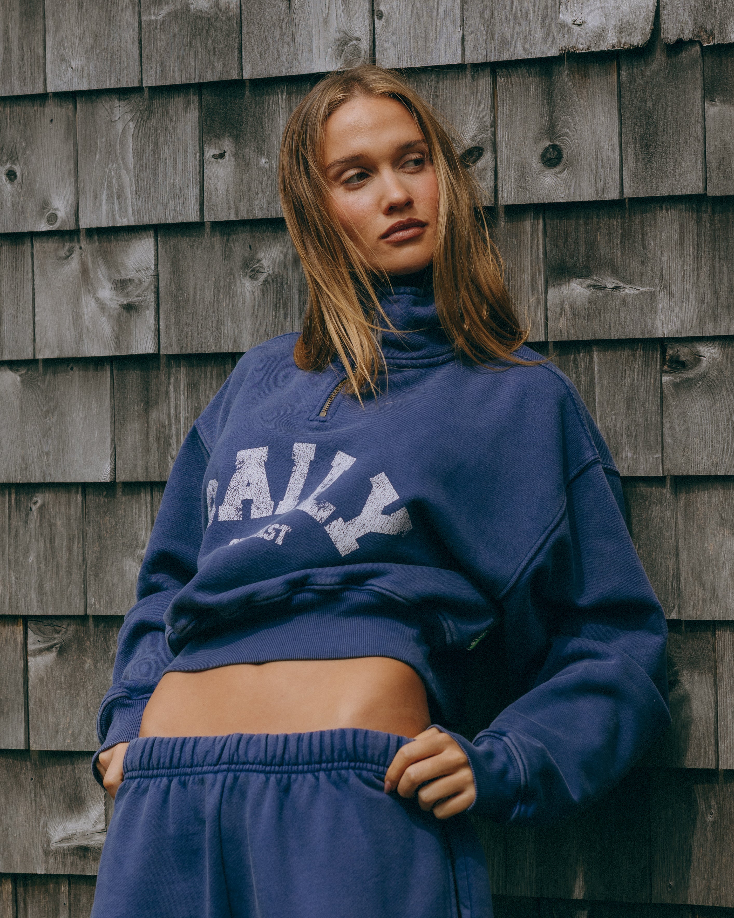 Heavyweight Funnel Neck Daily Quarter Zip - Sunbleached Navy